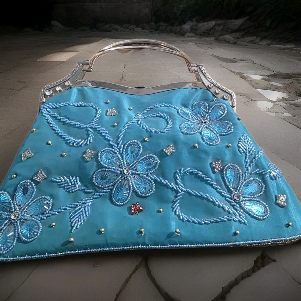 Butterfly Flower Hand Purse Torquiose Metal